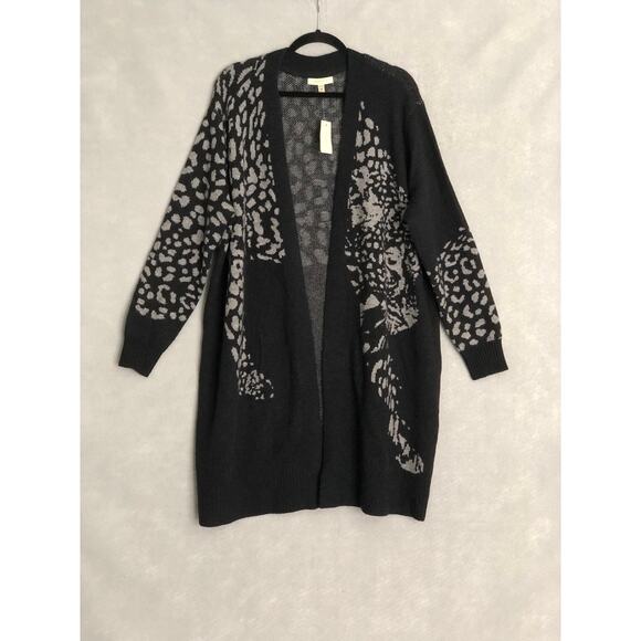 Loralette Women's 18/20 Carol Lena Leopard Open Front Cardigan Black NEW - Picture 1 of 5